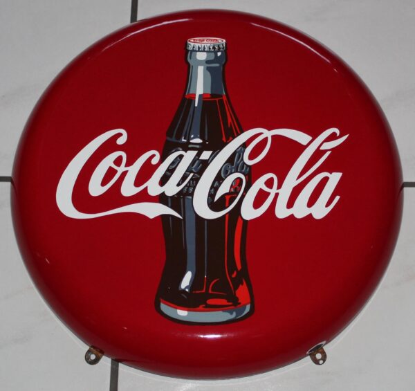 Coca Cola Button 80s Emailschild