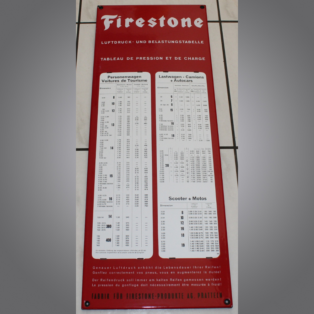 Firestone-Pneutabelle-Emailschild-Rot
